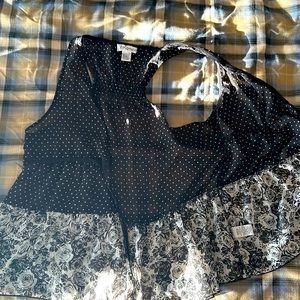 Black/white polka dot/floral sheer sleeveless cardigan